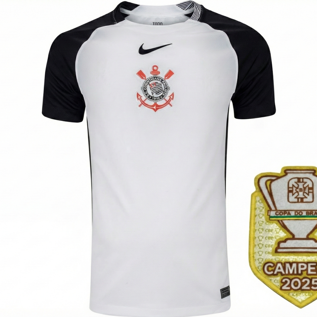 Camisa Corinthians Titular 25/26 - Branco e Preto